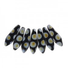 Czech Glass Daggers beads 5x16mm Jet marea dots matted